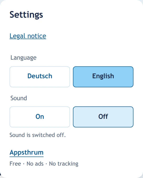 Language, sound and legal notice at the top right.